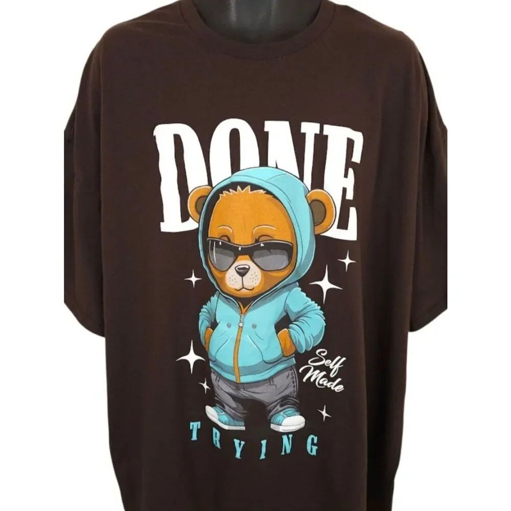 Streetwear Bear T Shirt Mens Size 4XL Brown Done Trying Self Made
